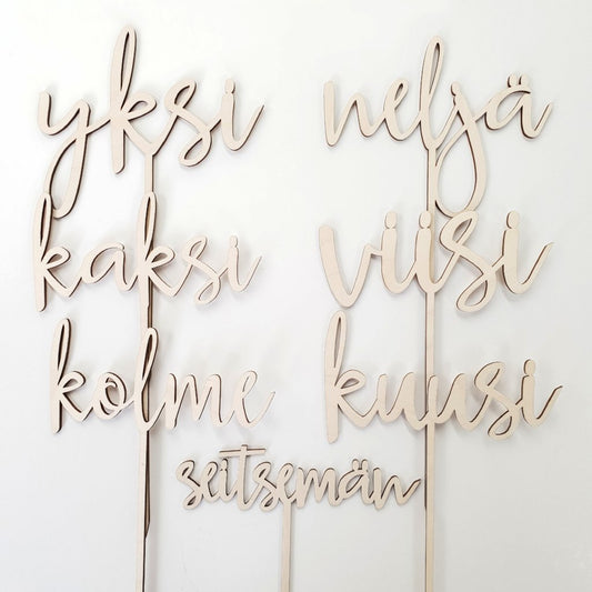 Pöytänumerot häihin ja muut kauniit puiset hääsomisteet icodecor.com Valmistettu Helsingissä