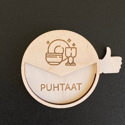 Puinen kyltti astiapesukone - Puhtaat Likaiset